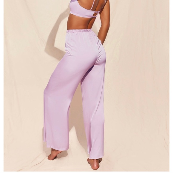 Oh Polly Lilac Lavender Silk Wide Leg Pants - Picture 3 of 3